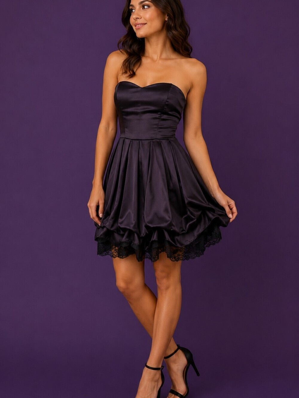 Vtg STUDIO Y 1980s Satin Lace Balloon Short Prom Ball Dress